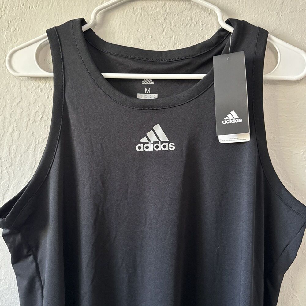 NWT adidas Black Basketball Tank Top with White Logo Size M